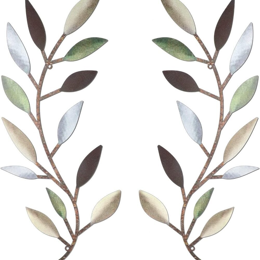 2 Pieces Metal Tree Leaf Wall Decor Vine Olive Branch Leaf Wall Art Living Room,